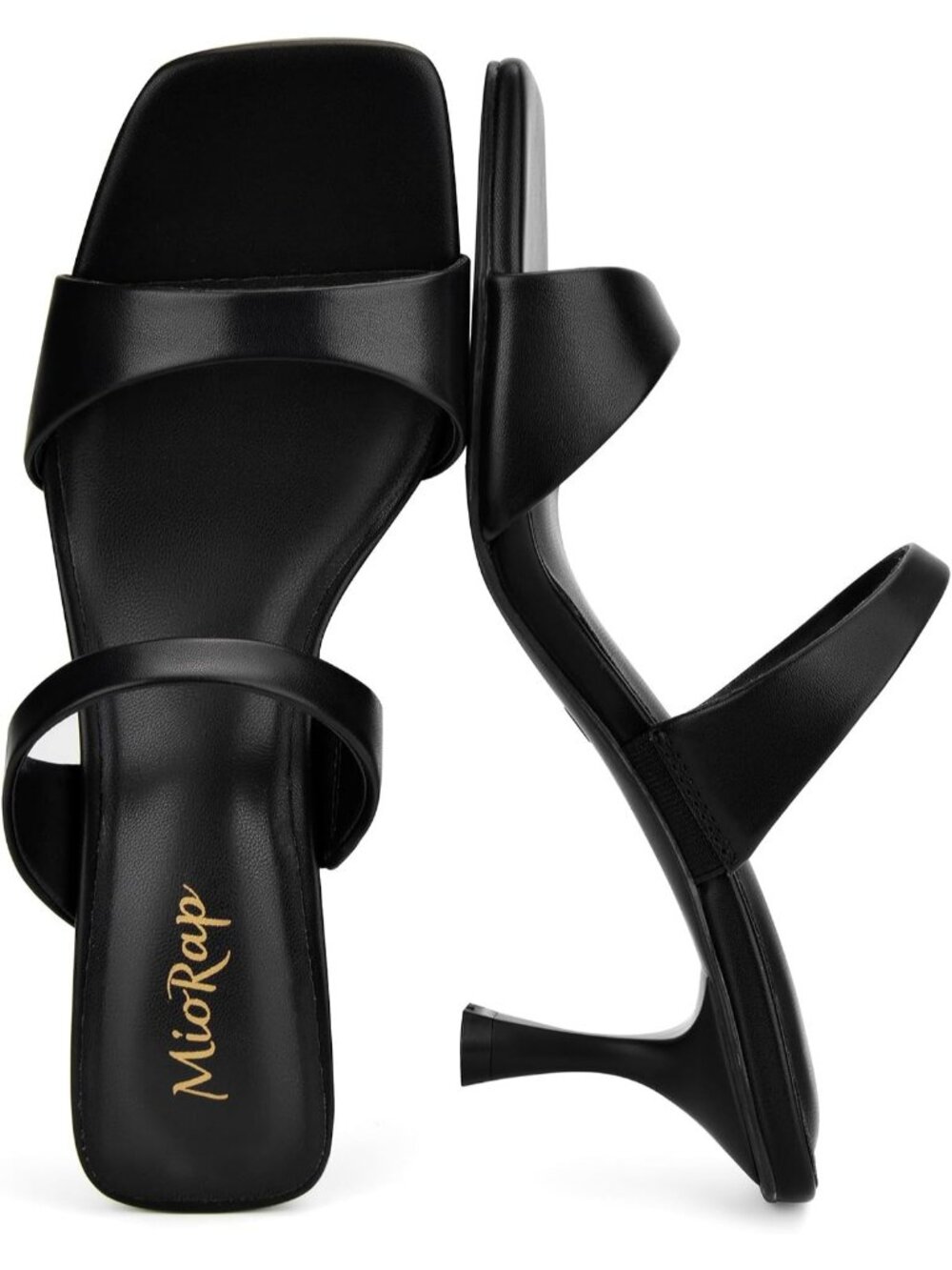Women's Black Faux Leather Square Open Toe Fashion Comfort Kitten Heels Sandals